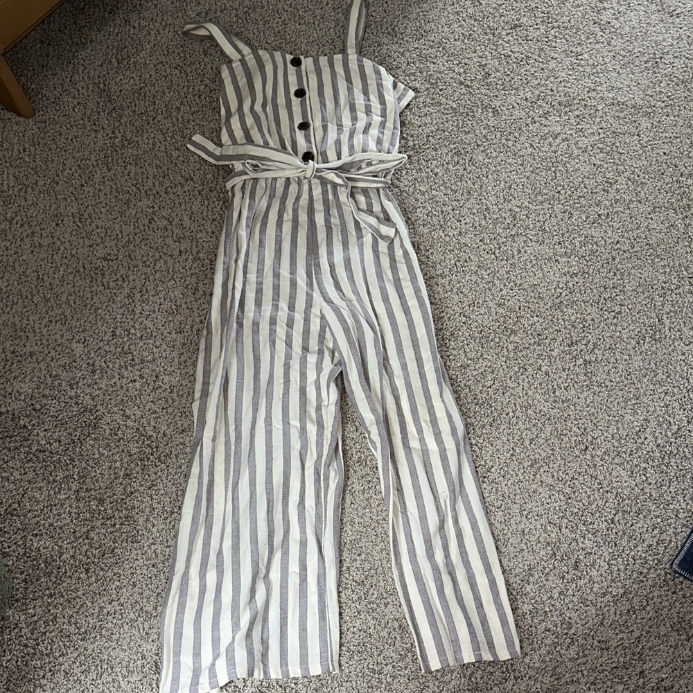 Maurices Black and White Striped Jumpsuit